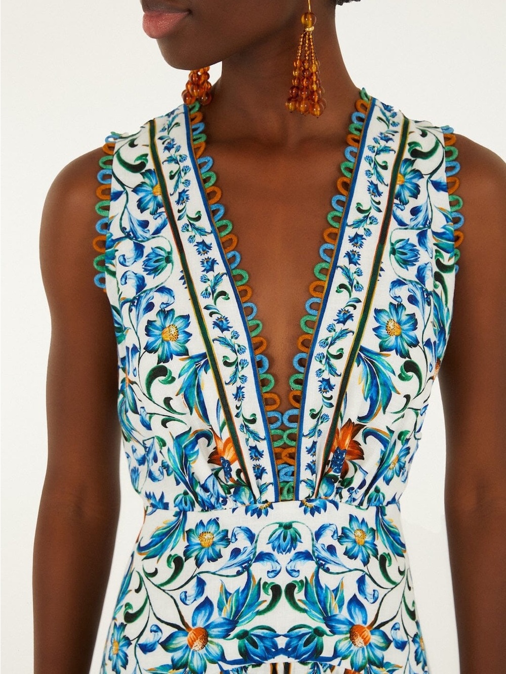 NWT FARM RIO Off-White Flora Tile Scallop Maxi Dress - Picture 3 of 13